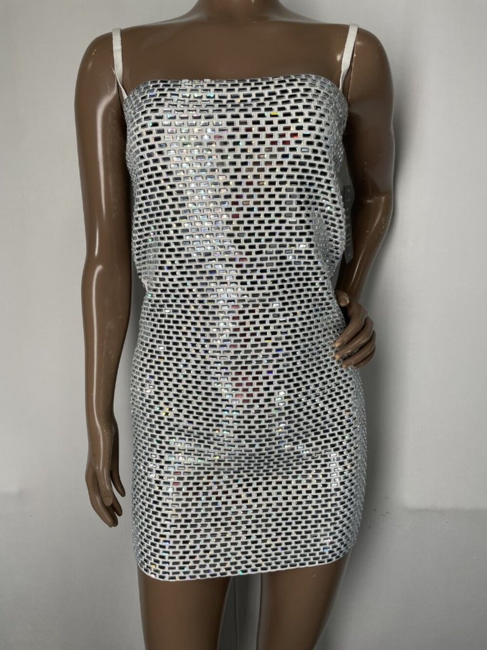Retrofete Womens Mini Dress White/Silver Size S Avanyah Embellished Knit Zip Up